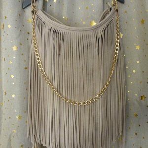 House of Windsor Fringed Hobo - Vegan Leather - cream/greige, gold hardware